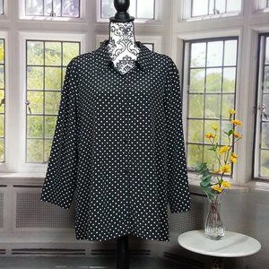 💖💖2 FOR $20💖💖 SUSAN GRAVER BLACK & WHITE POLKA DOT LONG SLEEVE BLOUSE (1X)